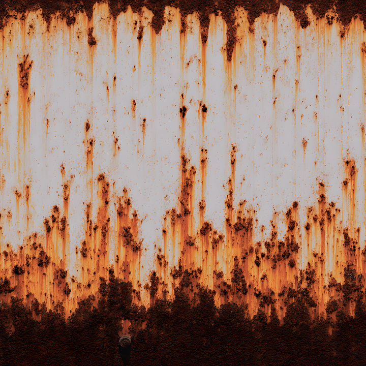 Rust of Rusted Metal with Distinctive Corrosion Holes and Vertical Stre… seamless PBR texture preview