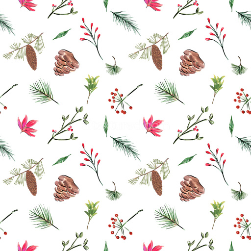 Pattern Bundle - Seamless 3D Pattern PBR Texture with Hand-Painted Christmas Botanicals and Pinecones texture preview