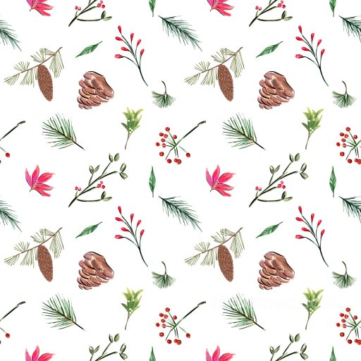 Pattern PBR Texture with Hand-Painted Christmas Botanicals and Pinecones seamless Pattern Bundle PBR texture