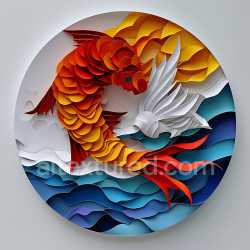 seamless Seamless 3D PBR texture of vibrant orange koi fish scales with layered origami style texture 8k free download PBR