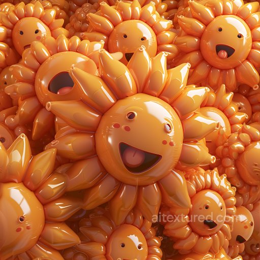 Inflated PBR Texture Featuring Glossy Orange Vinyl Sunflower Shapes seamless Inflated PBR texture