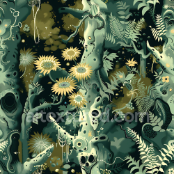 seamless Seamless 3D Stylized Jungle Camouflage PBR Texture with Detailed Botanical Motifs texture 8k free download PBR