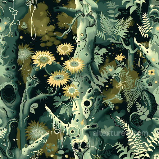 Stylized Jungle Camouflage PBR Texture with Detailed Botanical Motifs seamless Color Camouflage PBR texture
