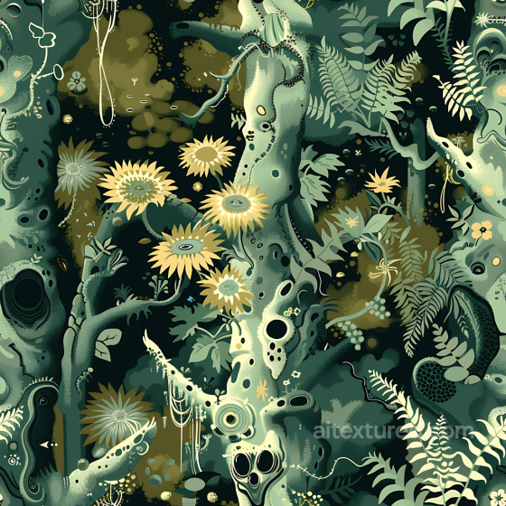 Stylized Jungle Camouflage PBR Texture with Detailed Botanical Motifs Color Camouflage texture preview