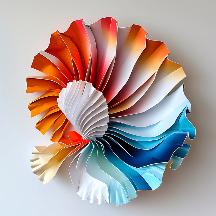 Of A Vibrant Clam Shell With Folded Origami-Style Layers seamless PBR texture preview