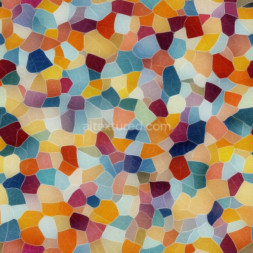 Seamless 3D colorful glass mosaic PBR texture with irregular polished pieces texture preview