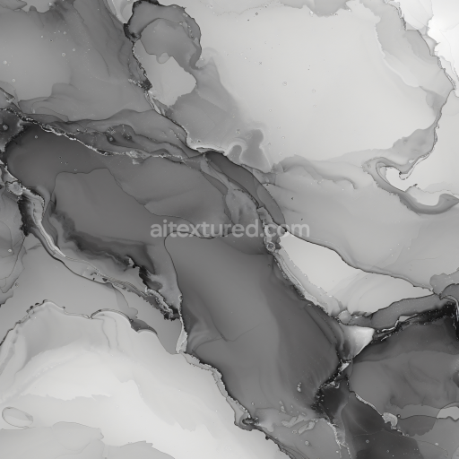 Seamless 3D Alcohol Ink PBR Texture Featuring Monochrome Fluid Waves and Soft Marbling