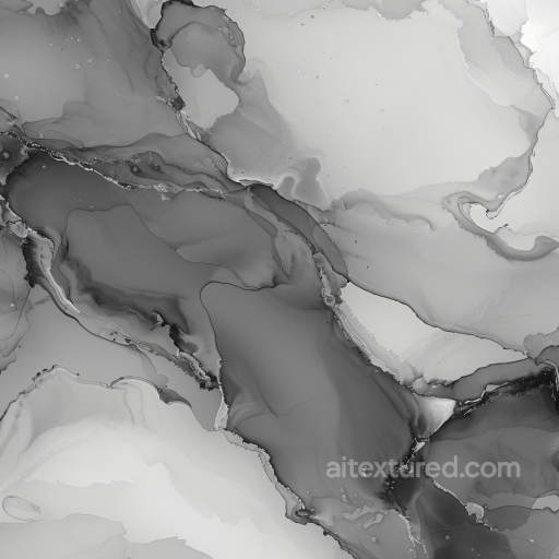 Alcohol Ink PBR Texture Featuring Monochrome Fluid Waves and Soft Marbling seamless Alcohol ink PBR texture