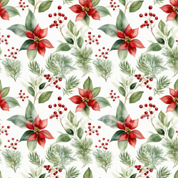 seamless Seamless 3D PBR Texture with Watercolor Christmas Poinsettias and Foliage texture 8k free download PBR