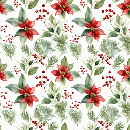 with Watercolor Christmas Poinsettias and Foliage seamless Watercolor Christmas PBR texture