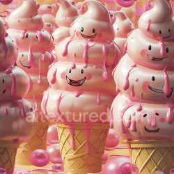 seamless Seamless 3D Inflated PBR Texture Featuring Soft Serve Ice Cream with Dripping Pink Syrup texture 8k free download PBR