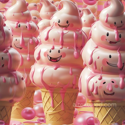 Inflated PBR Texture Featuring Soft Serve Ice Cream with Dripping Pink Syrup seamless Inflated PBR texture