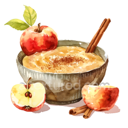 seamless Watercolor Breakfast Bowl with Applesauce and Cinnamon Sticks Illustration texture 8k free download PBR