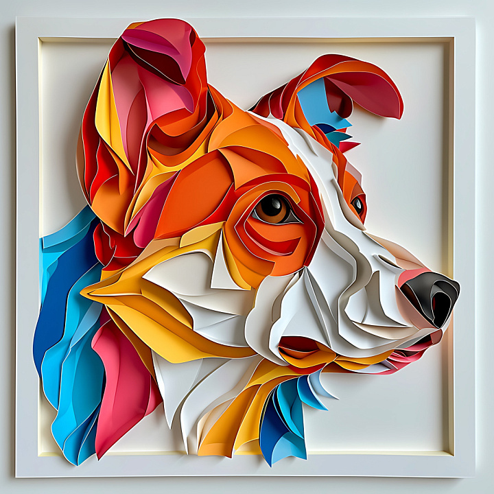 Animal of Colorful Origami Dog Paper Art seamless PBR texture preview