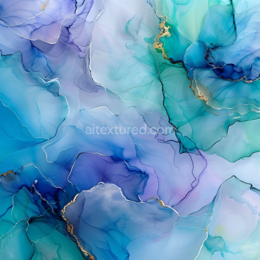 Seamless 3D Alcohol Ink PBR Texture Featuring Blue, Green, and Gold Fluid Veins