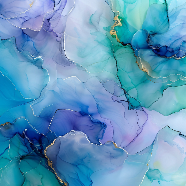 Alcohol Ink Featuring Blue, Green, and Gold Fluid Veins seamless PBR texture preview