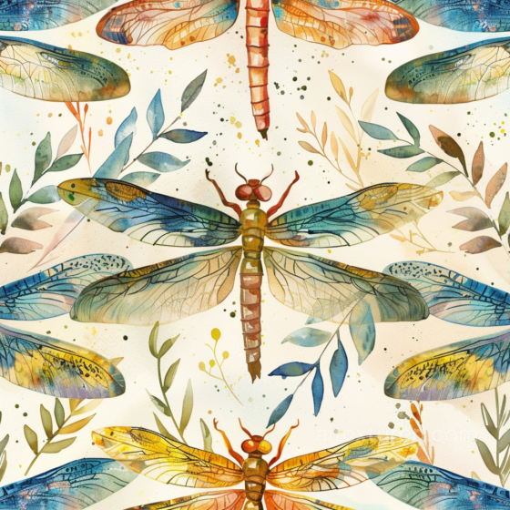 Featuring Colorful Watercolor Dragonflies and Botanical Elements Dragonfly texture preview