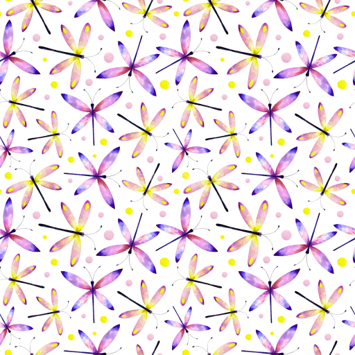 Seamless 3D PBR Texture with Colorful Watercolor Dragonfly Pattern