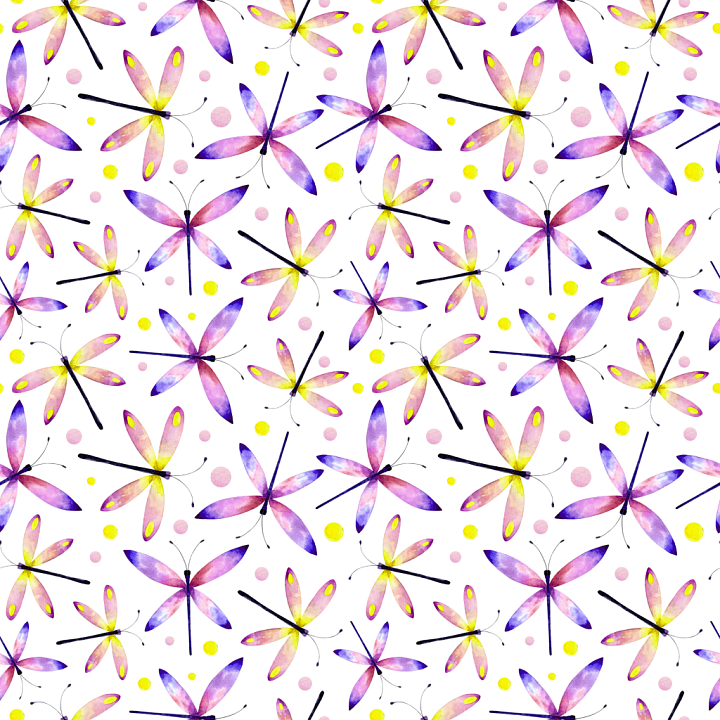 with Colorful Watercolor Dragonfly Pattern seamless PBR texture preview
