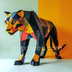 seamless Seamless 3D PBR Texture Featuring Origami-Style Black Panther with Bold Color Blocks texture 8k free download PBR