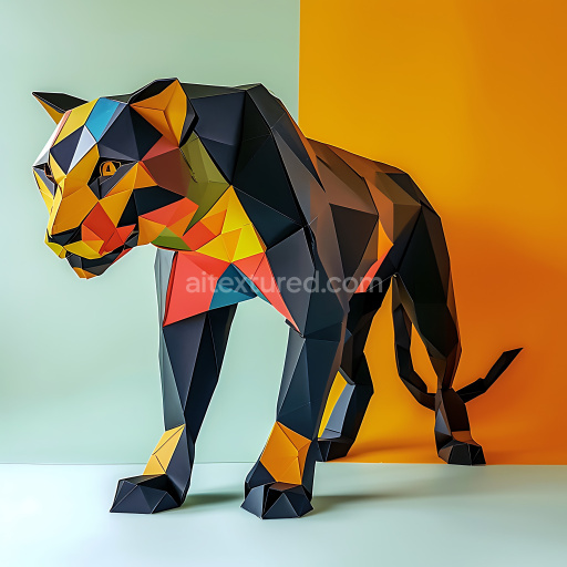 Seamless 3D PBR Texture Featuring Origami-Style Black Panther with Bold Color Blocks