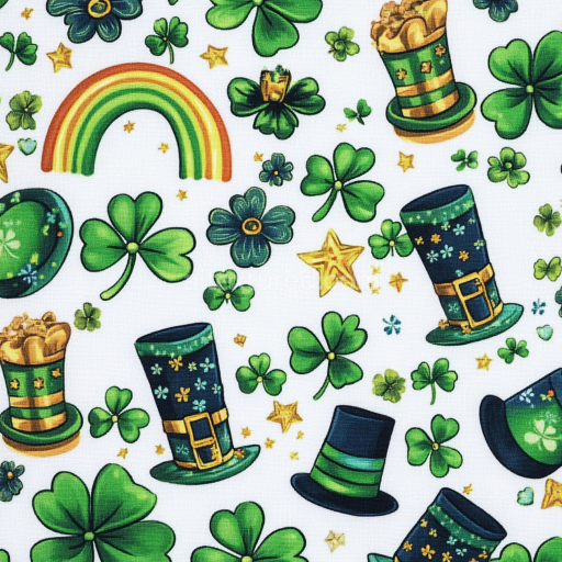 Seamless 3D PBR Fabric Texture with Lucky Clover and St Patrick Icons
