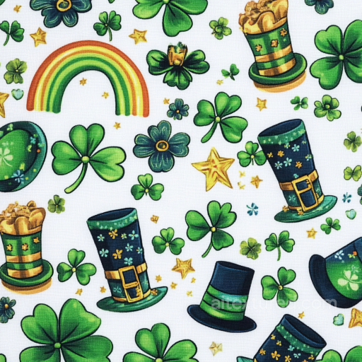 Fabric Texture with Lucky Clover and St Patrick Icons seamless St patrick digital paper bundle PBR texture