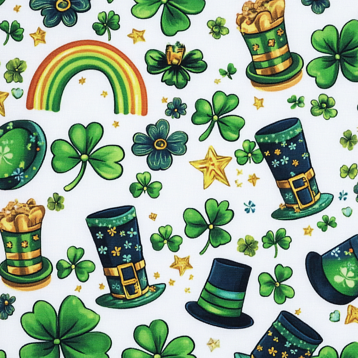 Fabric with Lucky Clover and St Patrick Icons seamless PBR texture preview