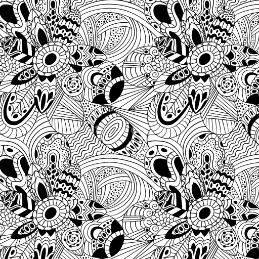Seamless 3D PBR Texture of Abstract Hand-drawn Black and White Floral Patterns