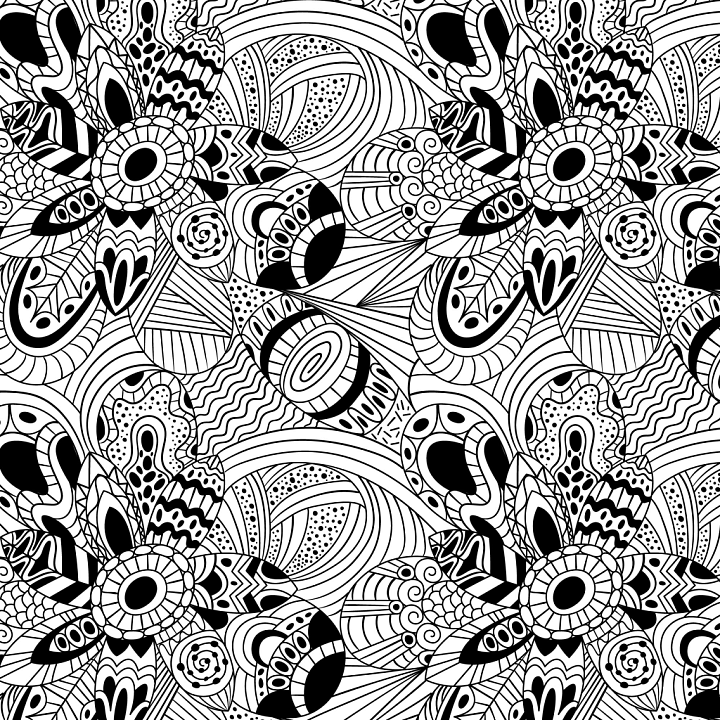 White & Black of Abstract Hand-drawn Black and White Floral Patterns seamless PBR texture preview