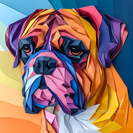 Animal - Seamless 3D PBR Texture of Bullmastiff Dog Face in Origami Style with Bold Color Blocks texture preview