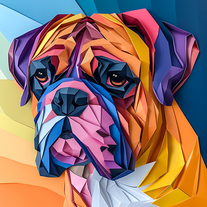 Animal of Bullmastiff Dog Face in Origami Style with Bold Color Blocks seamless PBR texture preview