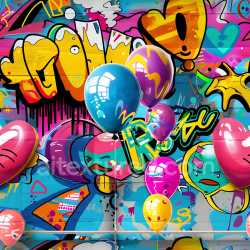 seamless Seamless 3D PBR Texture Featuring Vibrant Cartoon-Style Graffiti on Concrete texture 8k free download PBR