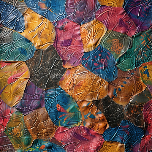 Seamless 3D PBR Texture of Colorful Cracked Leather Patchwork with Distinct Grain and Wrinkles