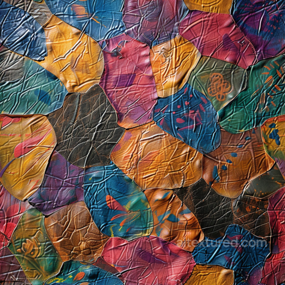 Colorful Cracked Leather Patchwork Seamless Texture with Distinct Grain and Wrinkles Leather texture preview