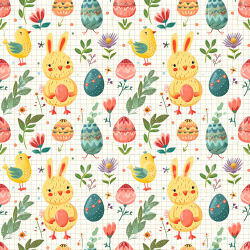 seamless Seamless 3D PBR Easter digital paper texture with playful bunny, chicks, and decorative eggs texture 8k free download PBR