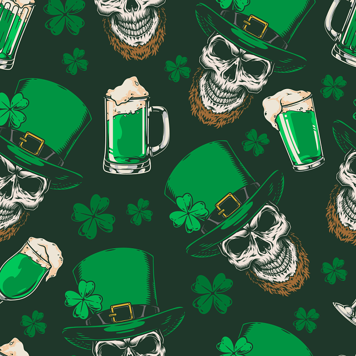 Featuring St Patrick Skulls, Hats, and Beer Mugs seamless PBR texture preview