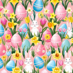 seamless Seamless 3D PBR Easter Digital Paper Texture with Bunny, Eggs & Flowers texture 8k free download PBR