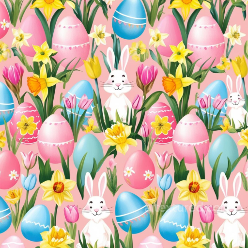 Easter Digital Paper Texture with Bunny, Eggs & Flowers seamless All Easter Digital paper PBR texture
