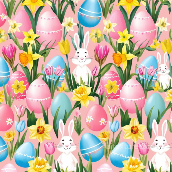 Easter Digital Paper Texture with Bunny, Eggs & Flowers All Easter Digital paper texture preview