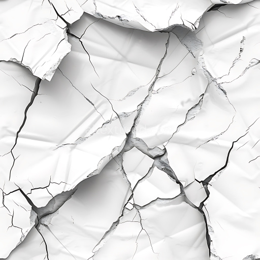 Seamless 3D Cracked White Plaster PBR Texture with Jagged Breaks