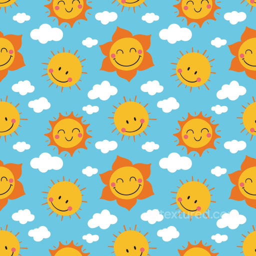 Cartoon Happy Face Sun Pattern Texture in Bright Blue seamless Happy Face pattern PBR texture