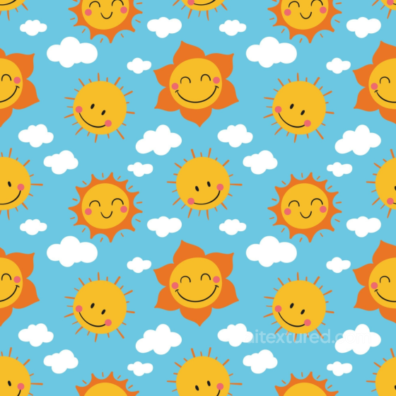 Cartoon Happy Face Sun Pattern Texture in Bright Blue Happy Face pattern texture preview