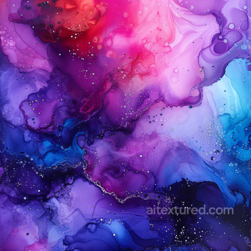 Alcohol Ink PBR Texture Featuring Violet and Pink Fluid Swirls seamless Alcohol ink PBR texture