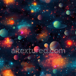 seamless Seamless 3D Space PBR Texture with Colorful Planetary Bodies and Nebula Clouds texture 8k free download PBR
