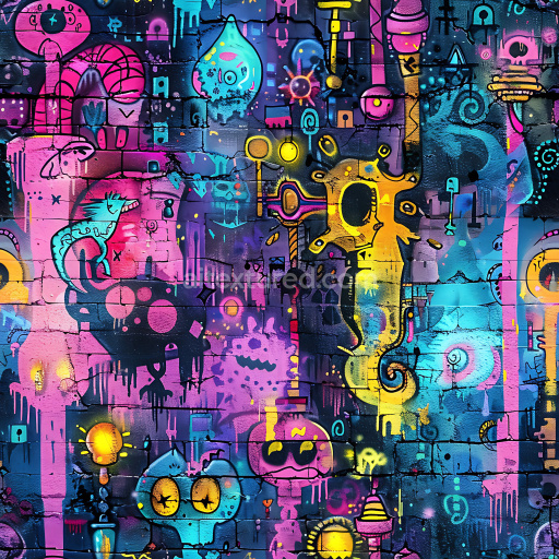 Seamless 3D PBR Texture of Vibrant Colorful Graffiti Urban Wall Art