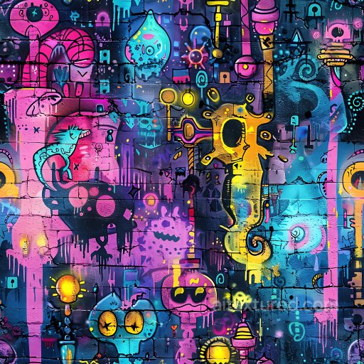 Seamless 3D PBR Texture of Vibrant Colorful Graffiti Urban Wall Art texture preview