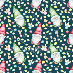 seamless Seamless 3D PBR Texture Featuring Watercolor Christmas Gnomes with Festive Lights texture 8k free download PBR