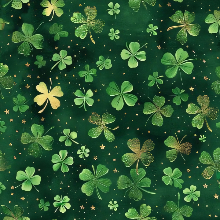 St Patrick Digital Paper Bundle of Green Shamrocks on Dark Background w… seamless PBR texture preview