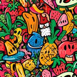 seamless Seamless 3D PBR Graffiti Texture Featuring Bright Cartoon-Style Fruits texture 8k free download PBR